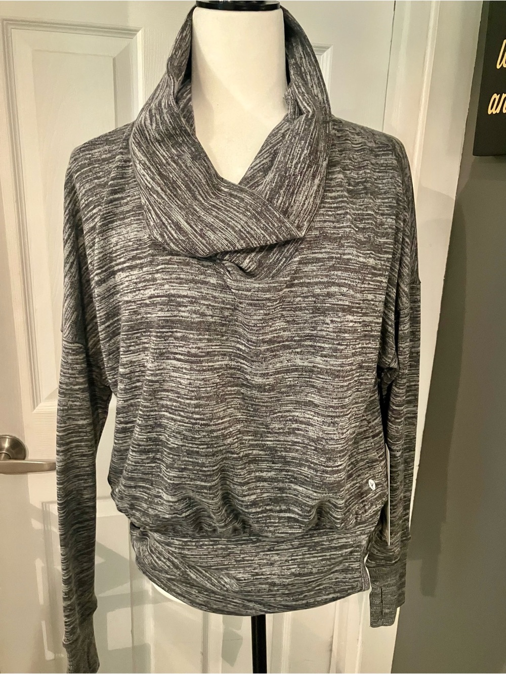 NWT 90 Degree Activewear Gray Marled Cowl Neck Women's Sweater